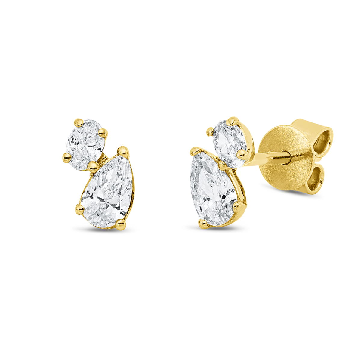 pear shape  modern woman studs in yellow gold