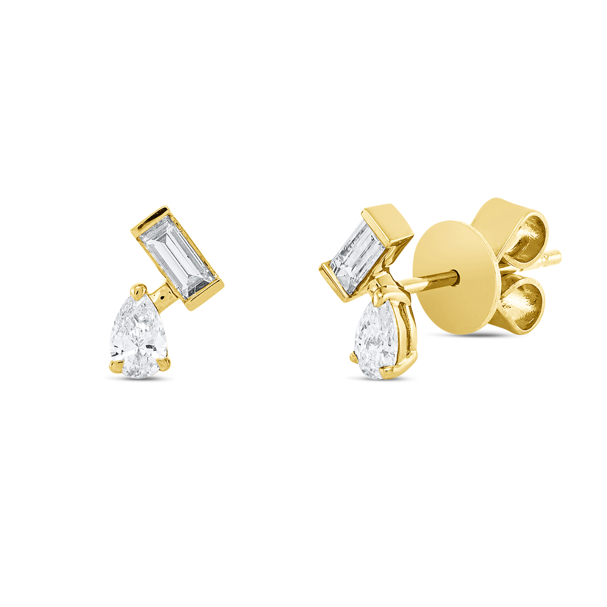 baguette  baguette studs in yellow gold