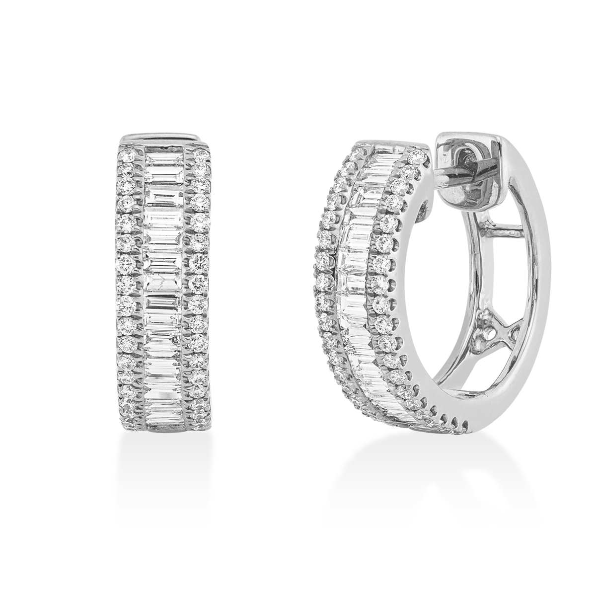 diamond full cut  baguette hoops & huggies in white gold