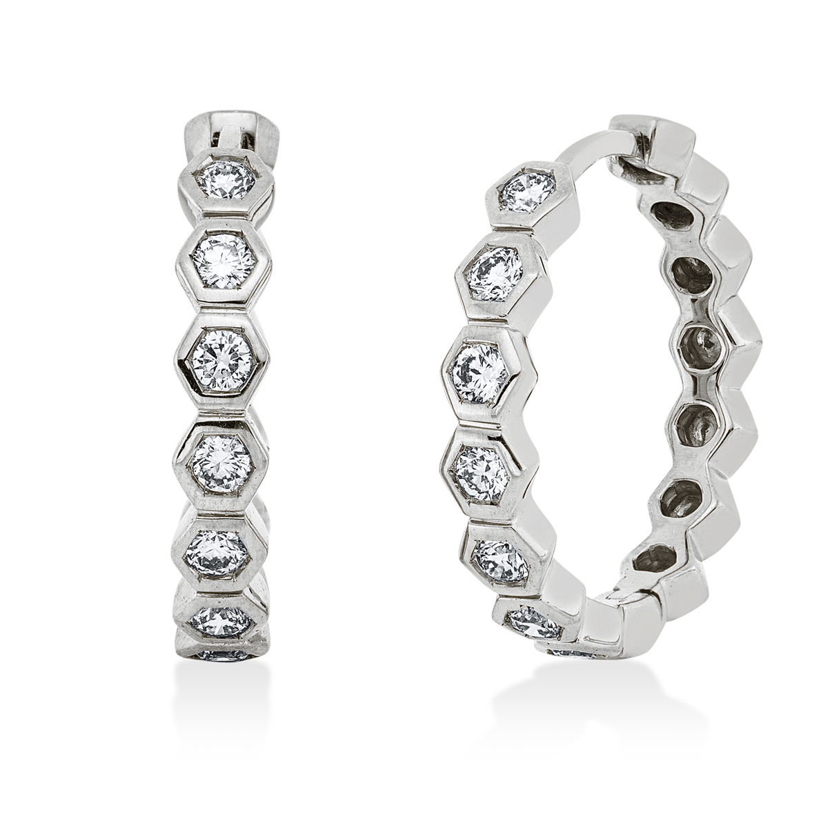 diamond full cut  modern woman hoops & huggies in white gold
