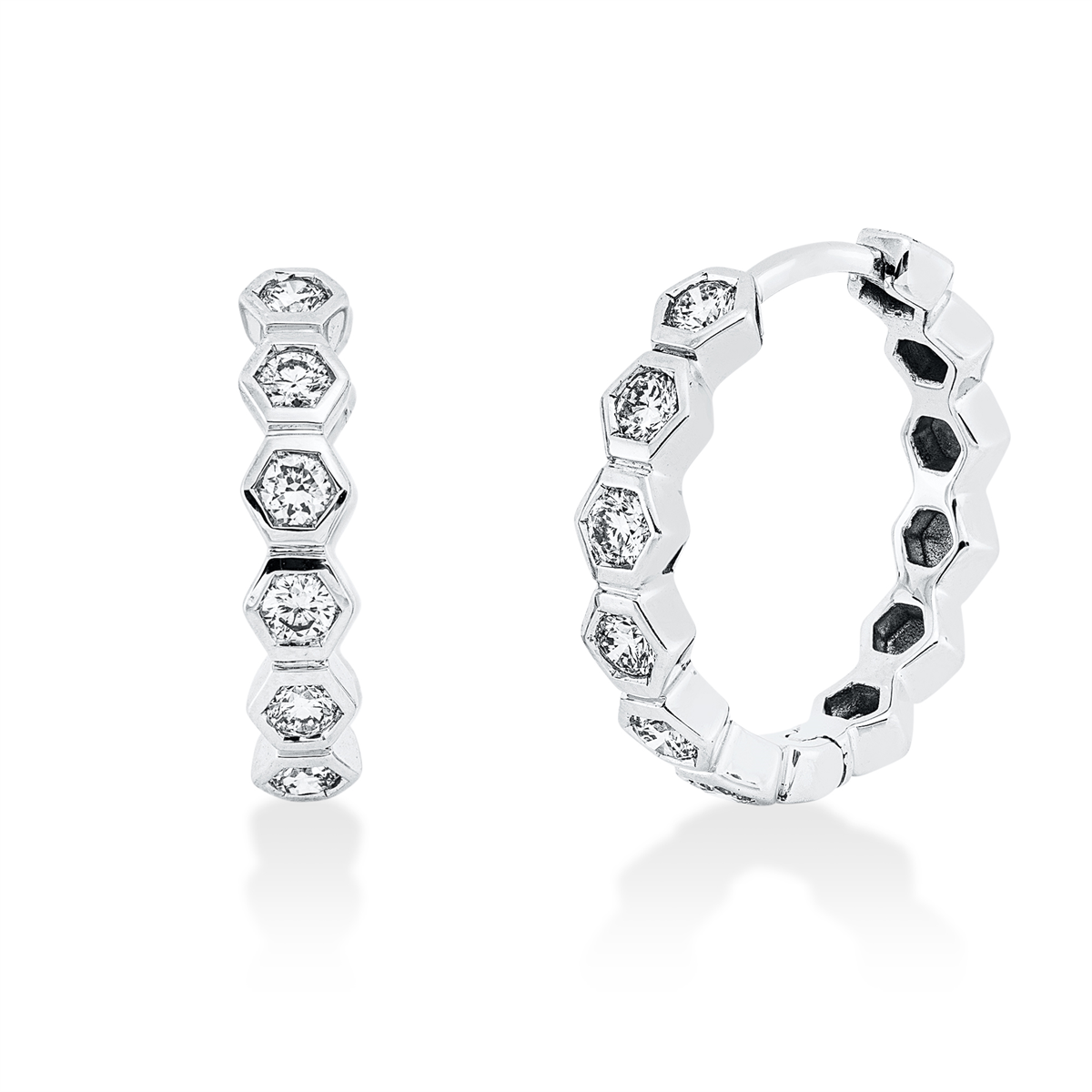 diamond full cut  modern woman hoops & huggies in white gold