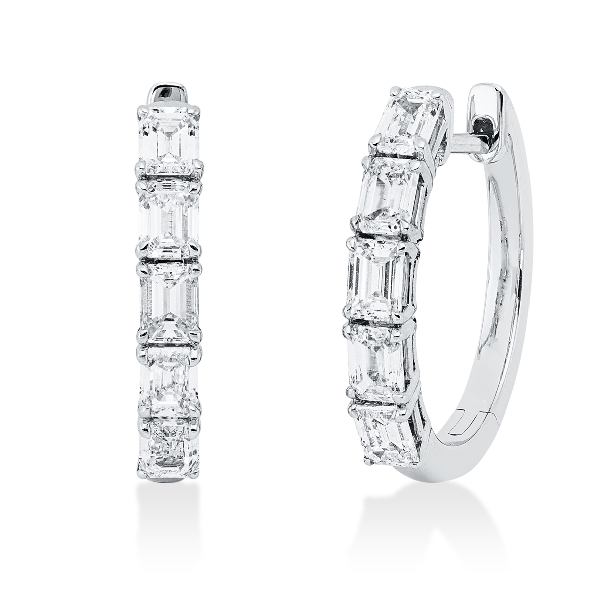 emerald cut  exclusive hoops & huggies in white gold