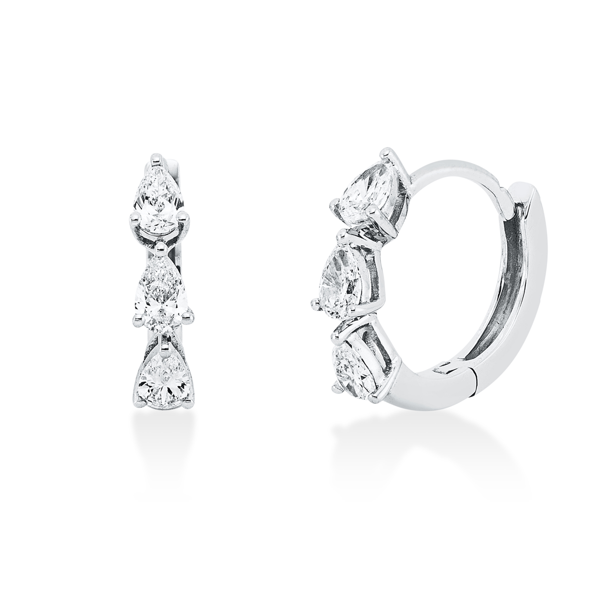 pear shape  modern woman hoops & huggies in white gold