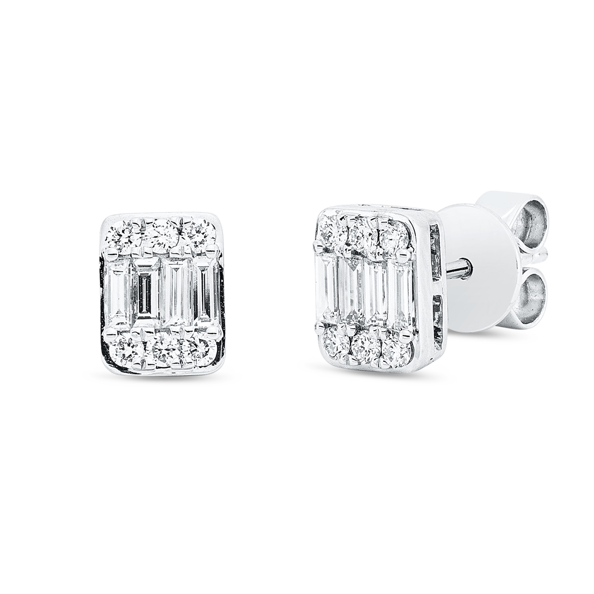 diamond full cut  baguette studs in white gold