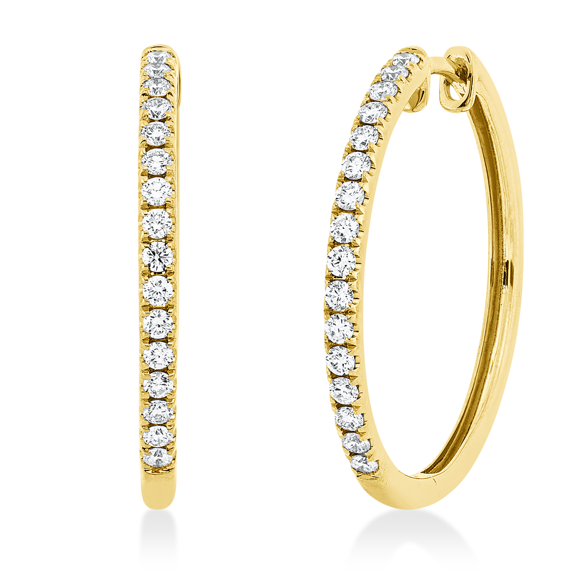 diamond full cut  modern woman hoops & huggies in yellow gold