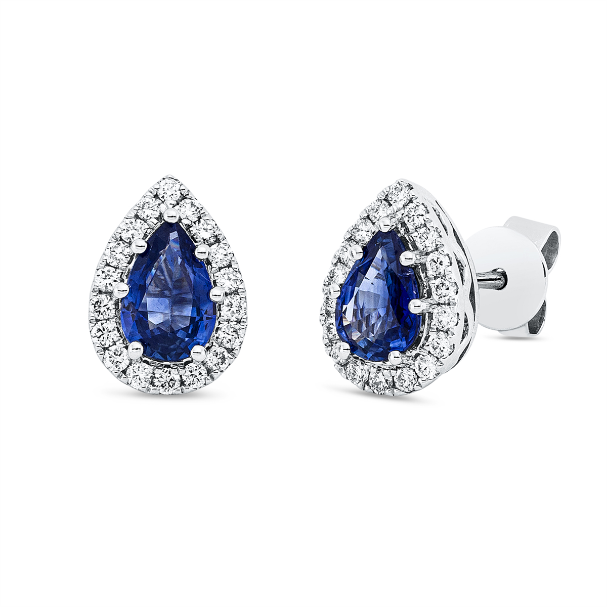 diamond full cut sapphire colored stone classic studs in white gold