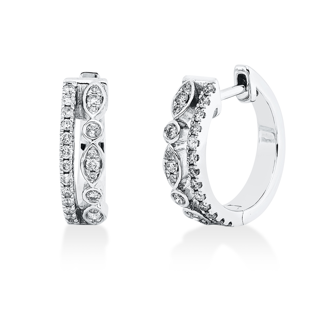 diamond full cut  modern woman hoops & huggies in white gold