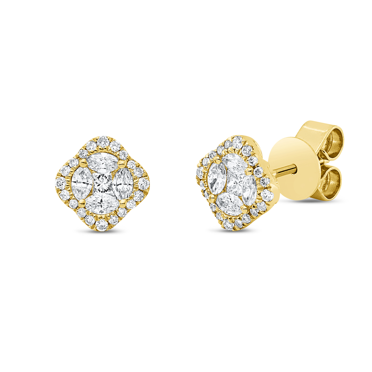 diamond full cut  illusion classic studs in yellow gold