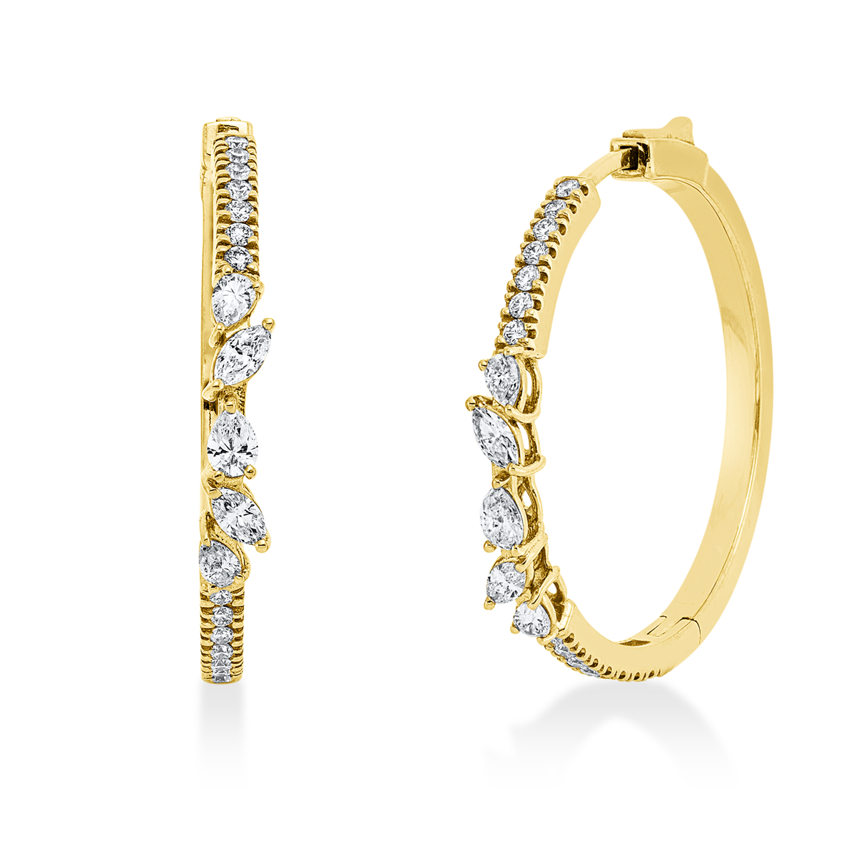 diamond full cut  modern woman hoops & huggies in yellow gold