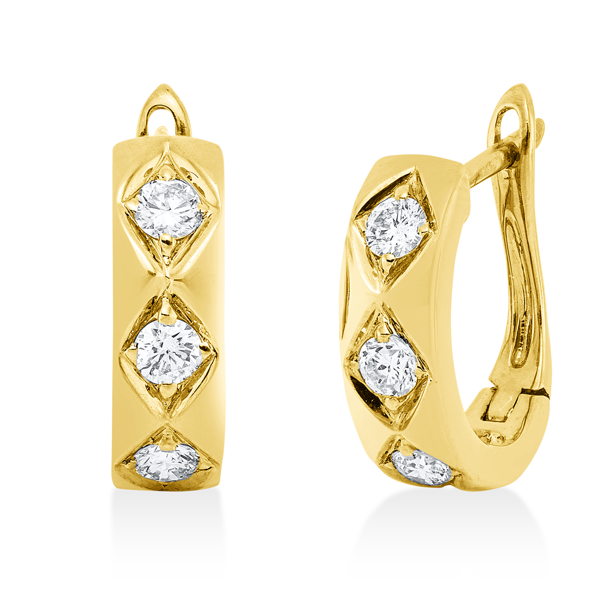 diamond full cut  modern woman hoops & huggies in yellow gold