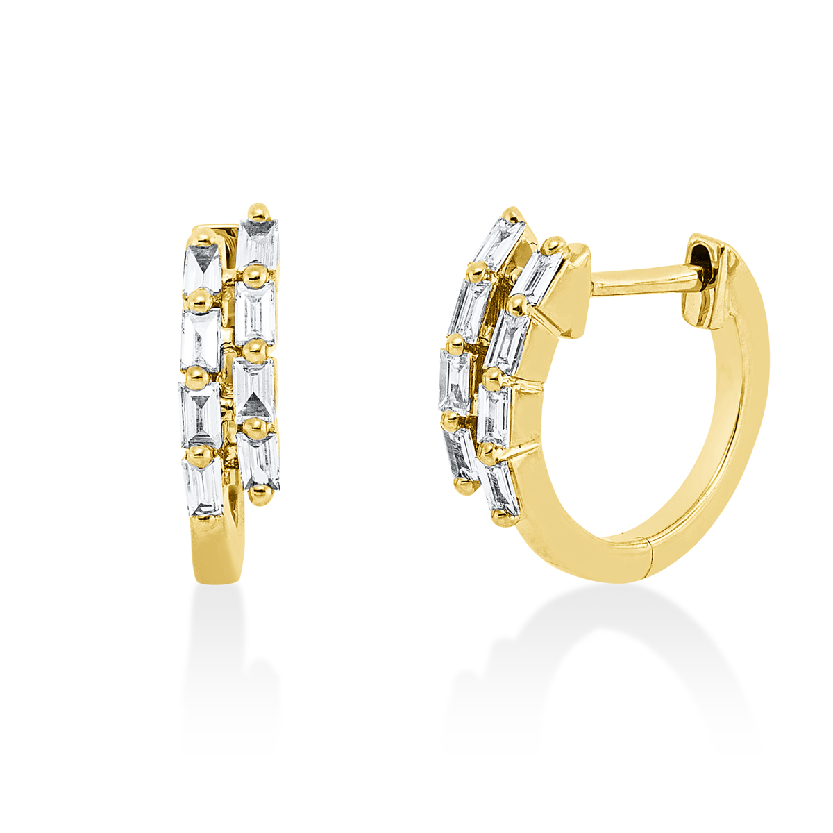 baguette  baguette hoops & huggies in yellow gold