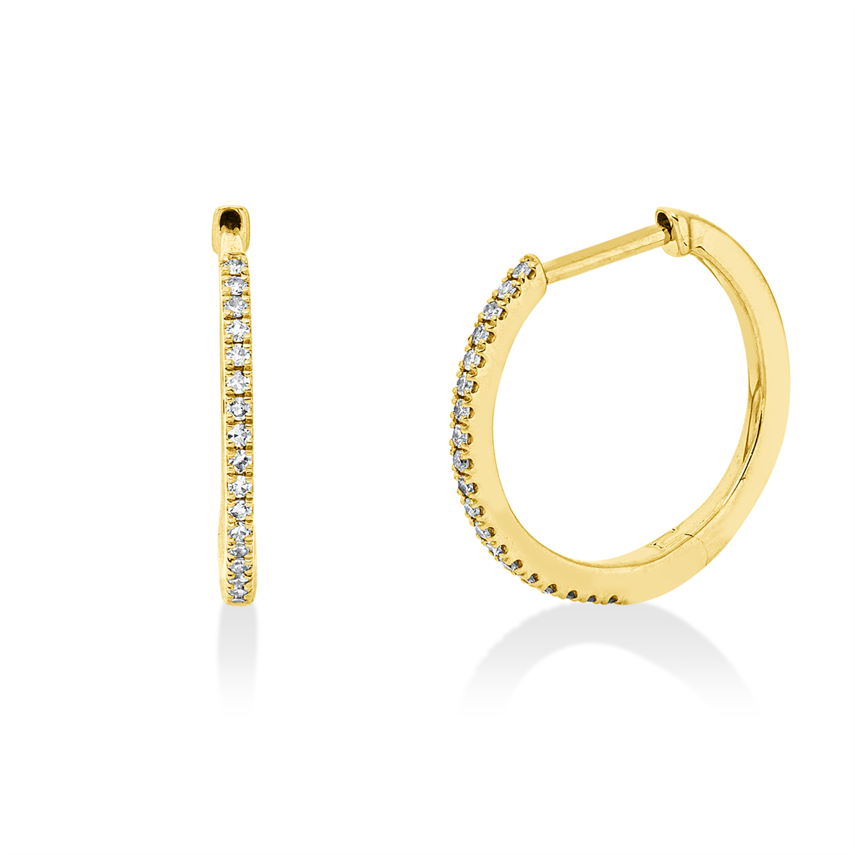diamond full cut  modern woman hoops & huggies in yellow gold