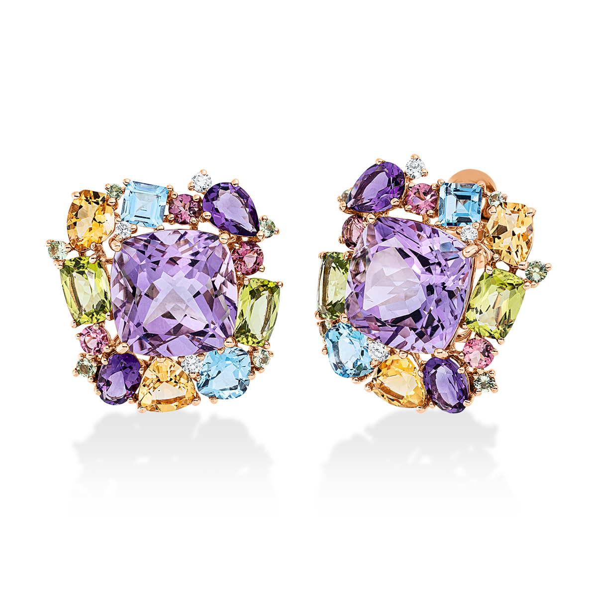 diamond full cut color stones colored stone fashion studs in red gold