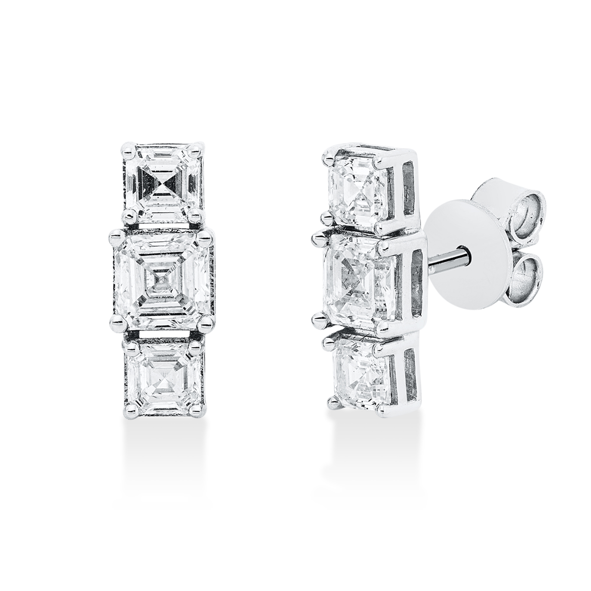 assher cut  modern woman studs in white gold