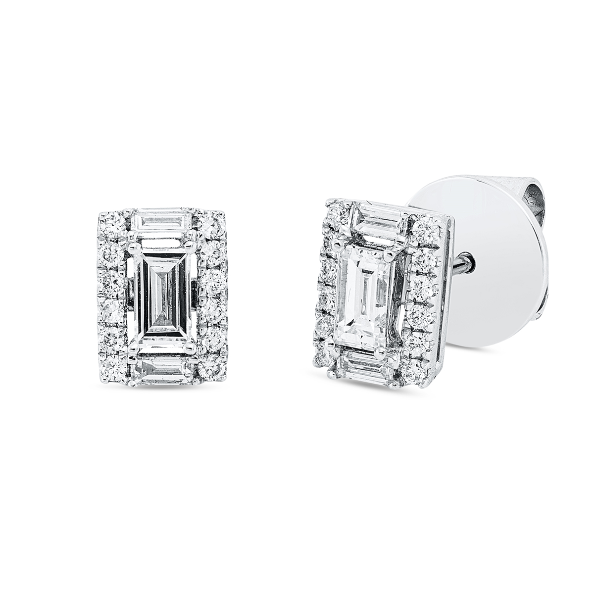 diamond full cut  baguette illusion studs in white gold