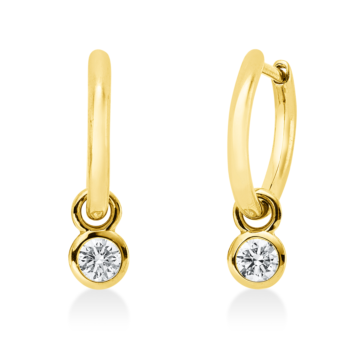 diamond full cut  modern woman hoops & huggies in yellow gold