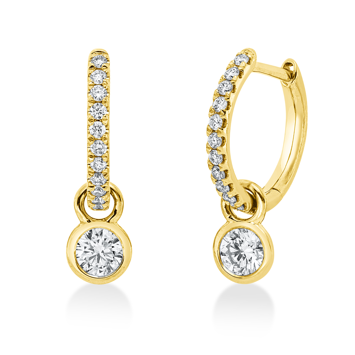 diamond full cut  modern woman hoops & huggies in yellow gold