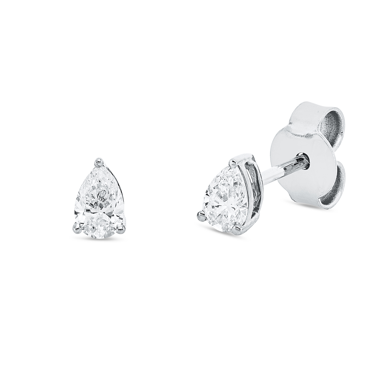 pear shape  solitaire studs in white gold