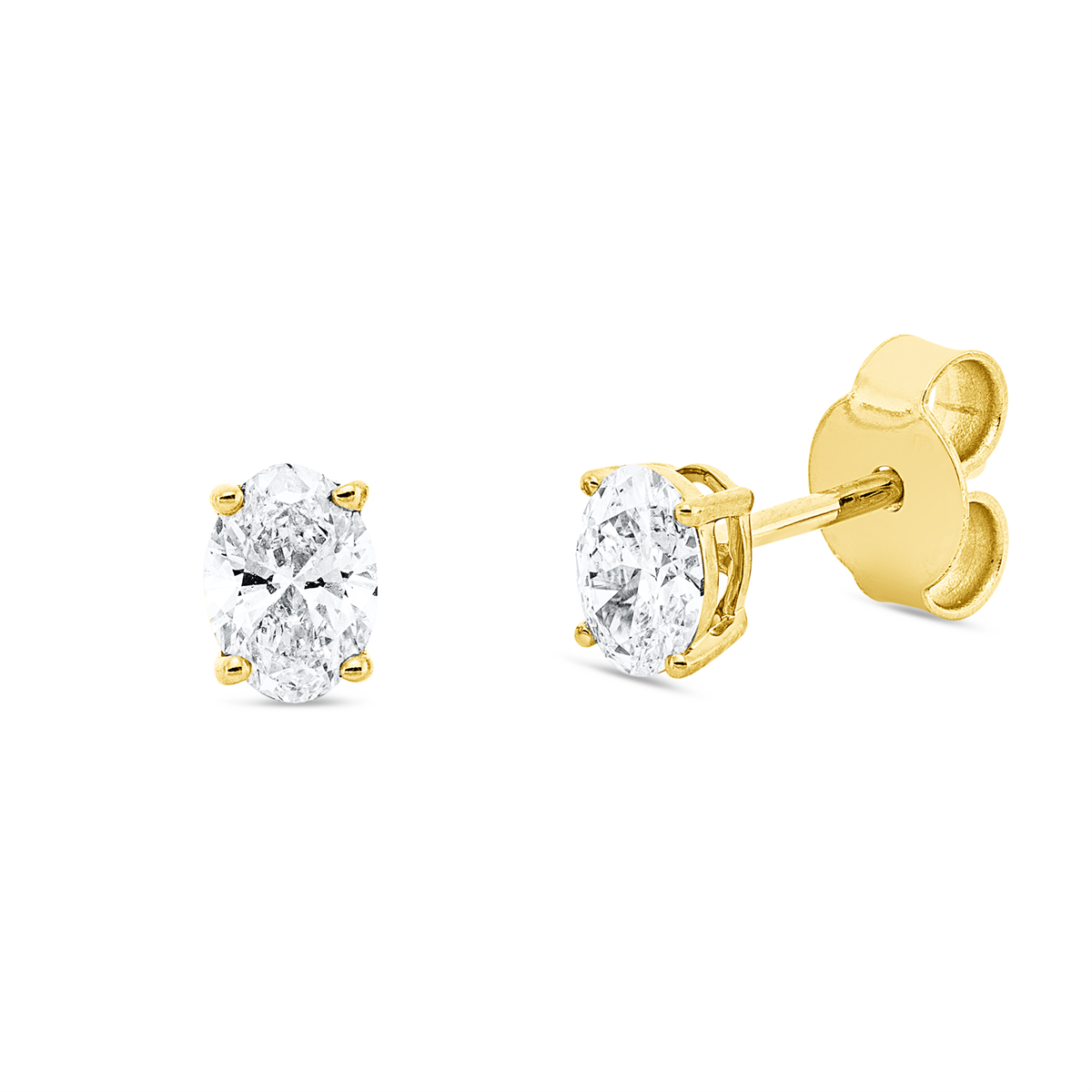 oval  solitaire studs in yellow gold