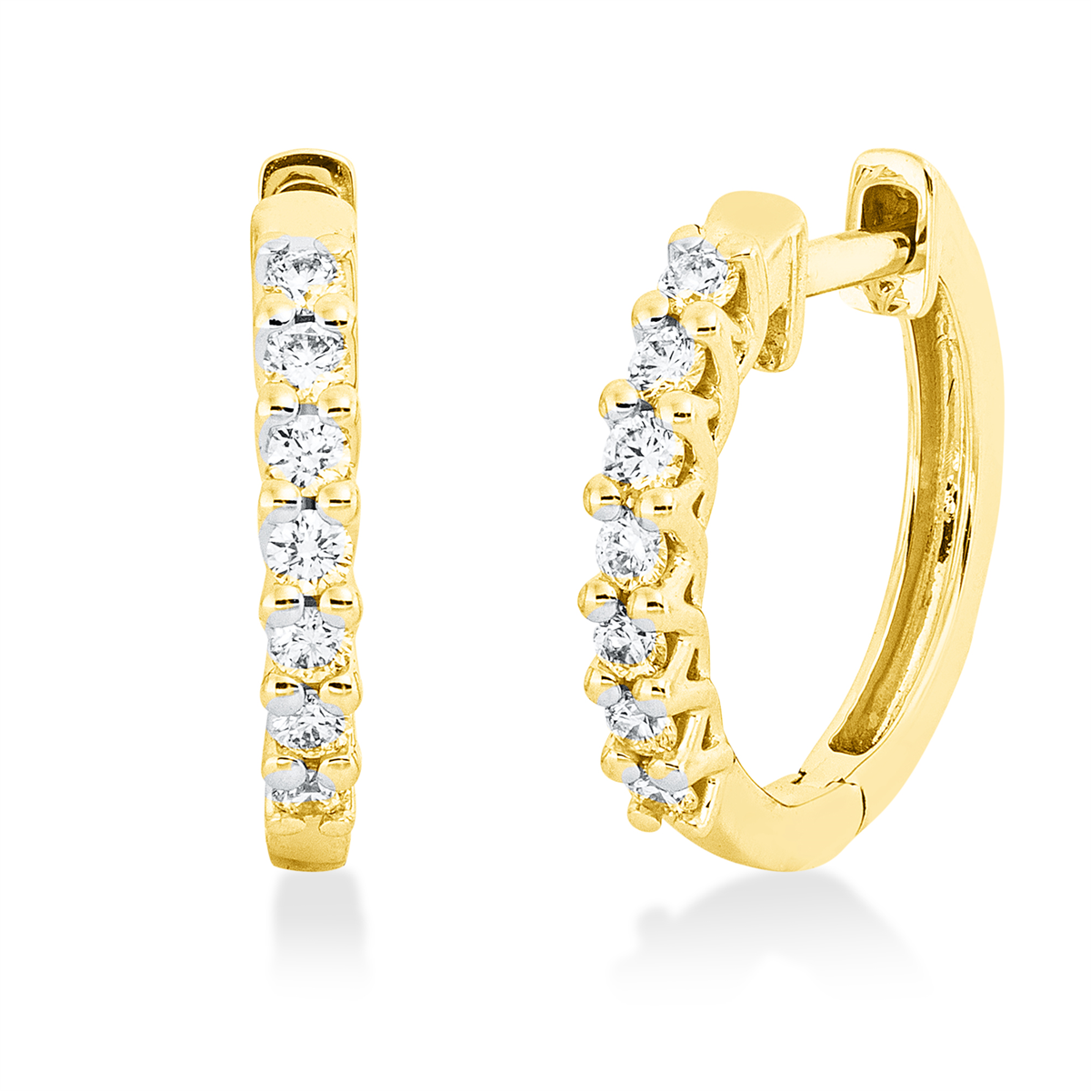 diamond full cut  modern woman hoops & huggies in yellow gold