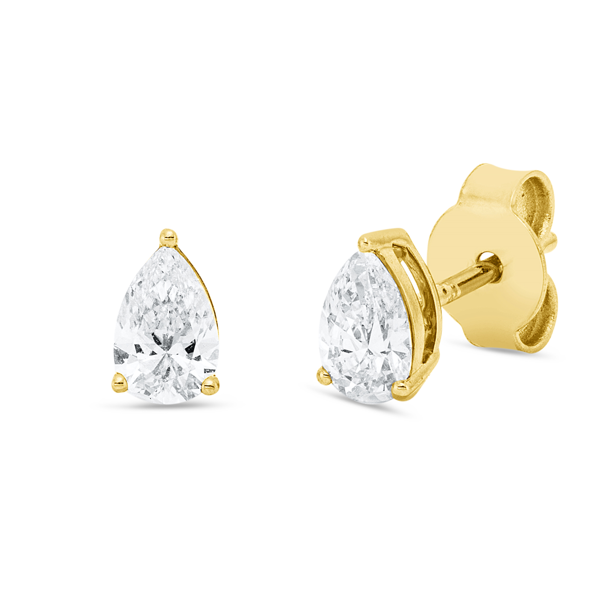 pear shape  solitaire studs in yellow gold