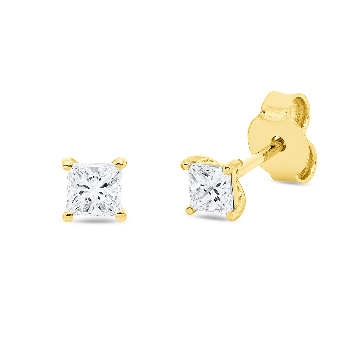 princess  solitaire studs in yellow gold