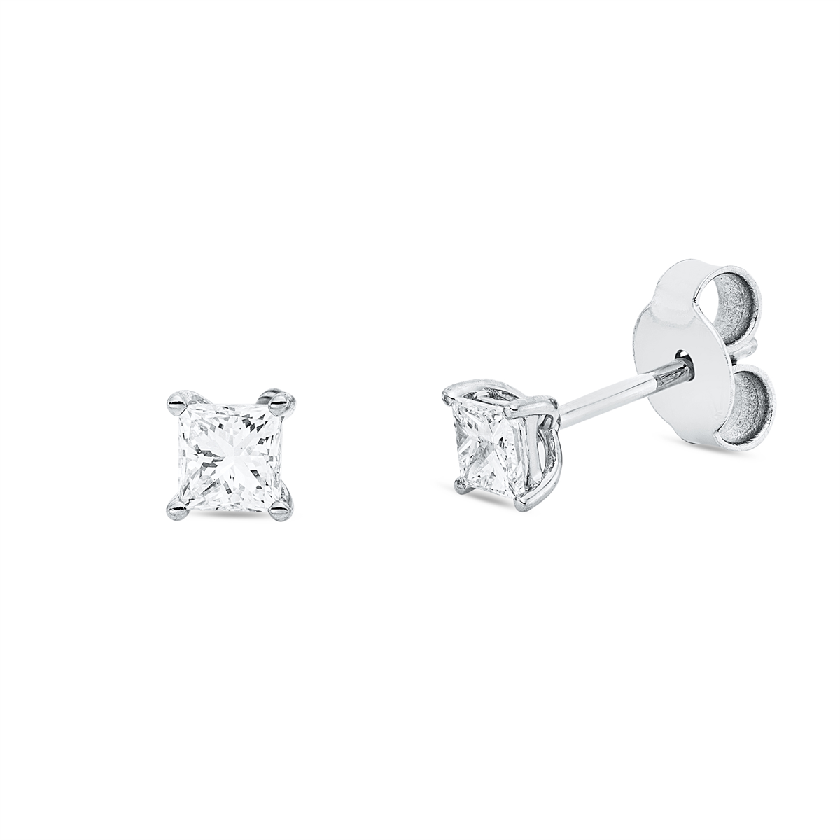 princess  solitaire studs in white gold