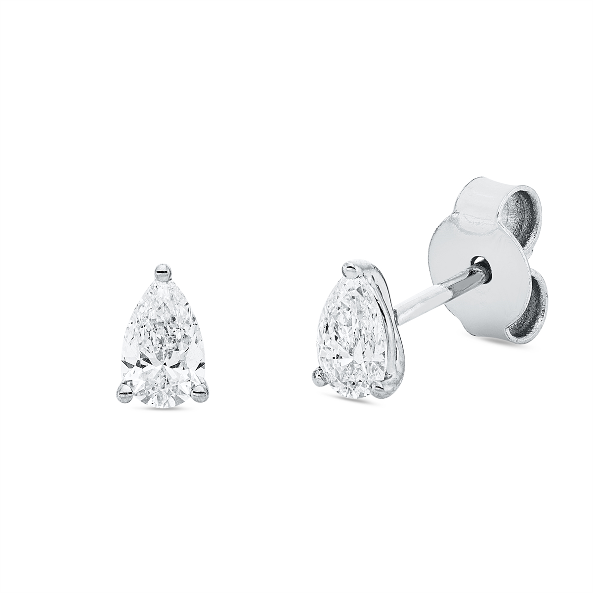 pear shape  solitaire studs in white gold