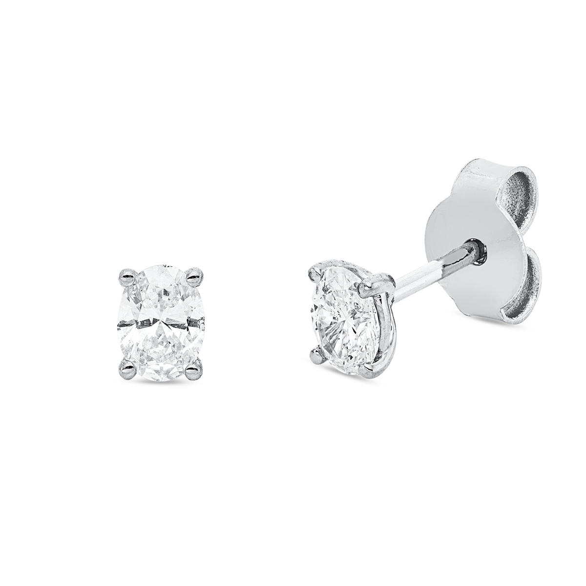oval  solitaire studs in white gold