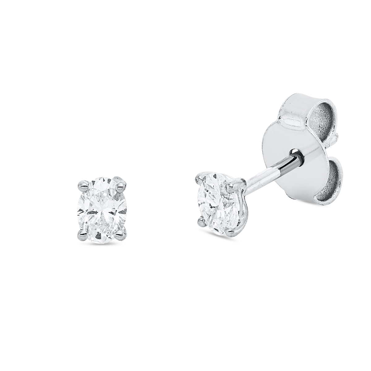 oval  solitaire studs in white gold