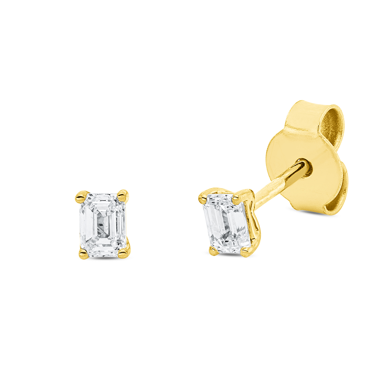 emerald cut  solitaire studs in yellow gold