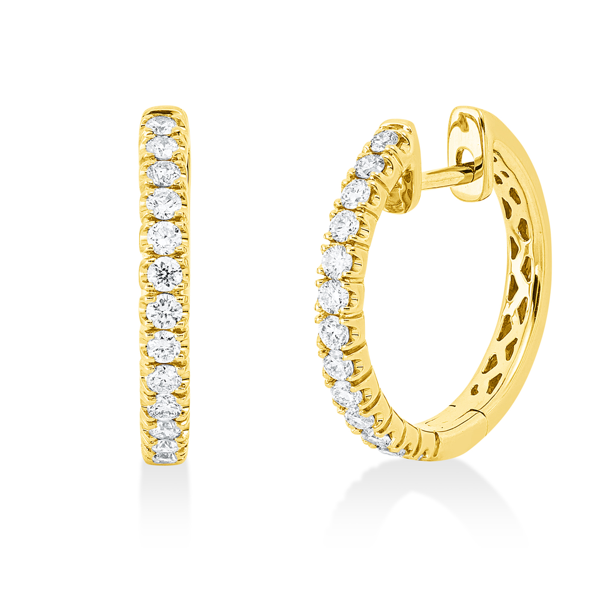diamond full cut  modern woman hoops & huggies in yellow gold