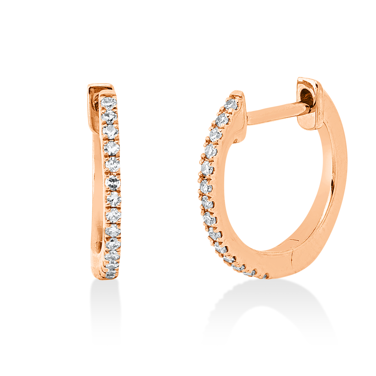 diamond single cut  modern woman hoops & huggies in red gold
