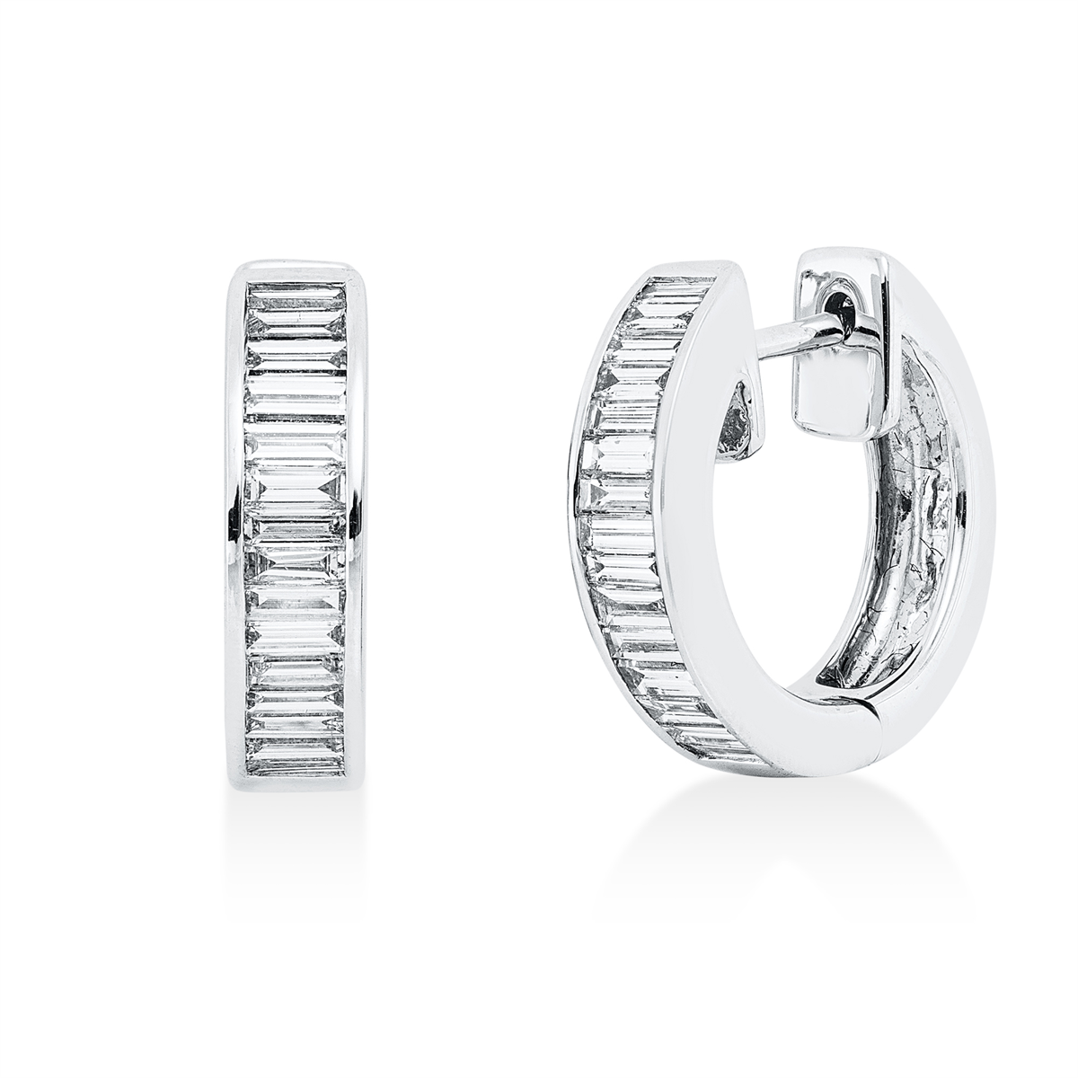 baguette  baguette hoops & huggies in white gold