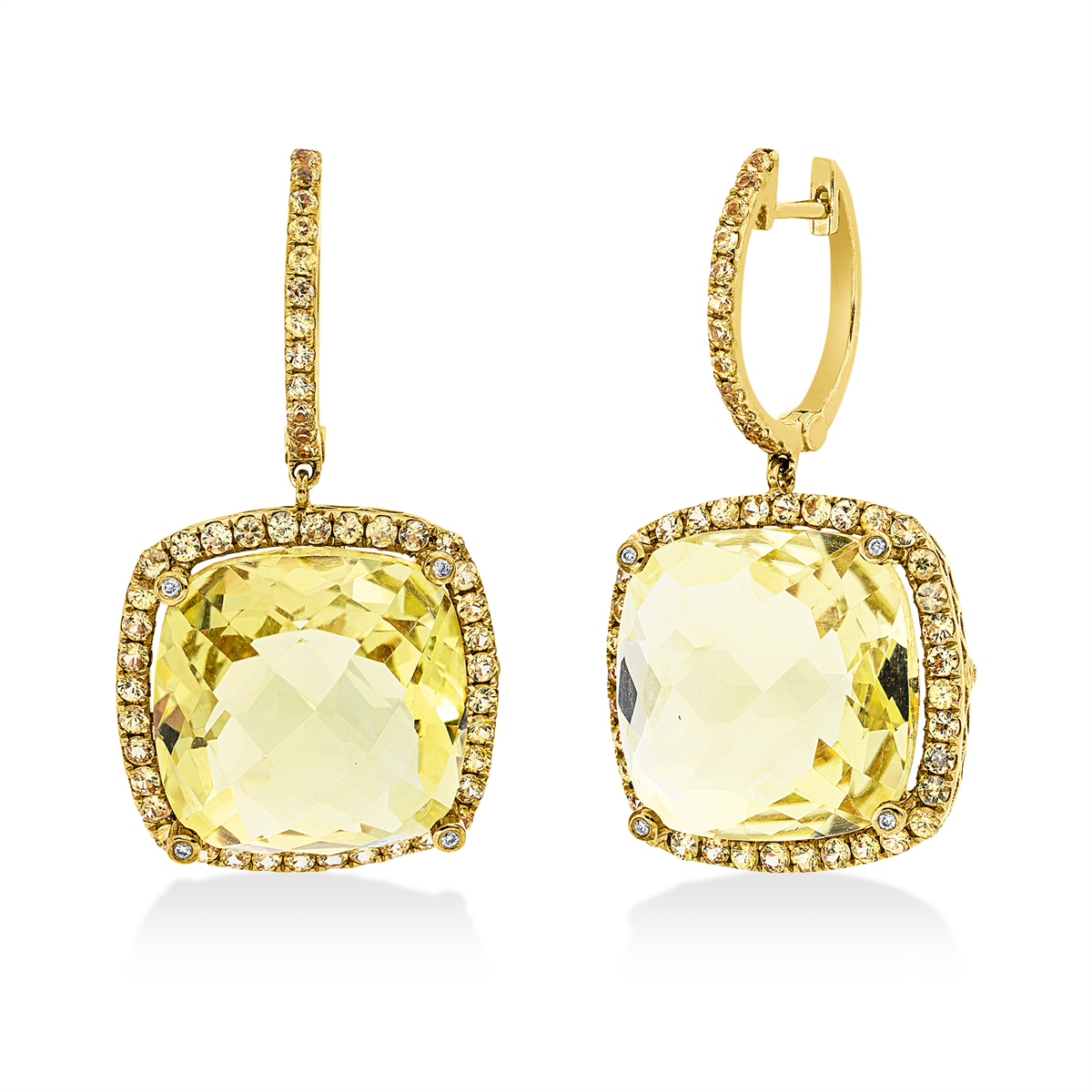 diamond full cut sapphire colored stone fashion earrings in yellow gold