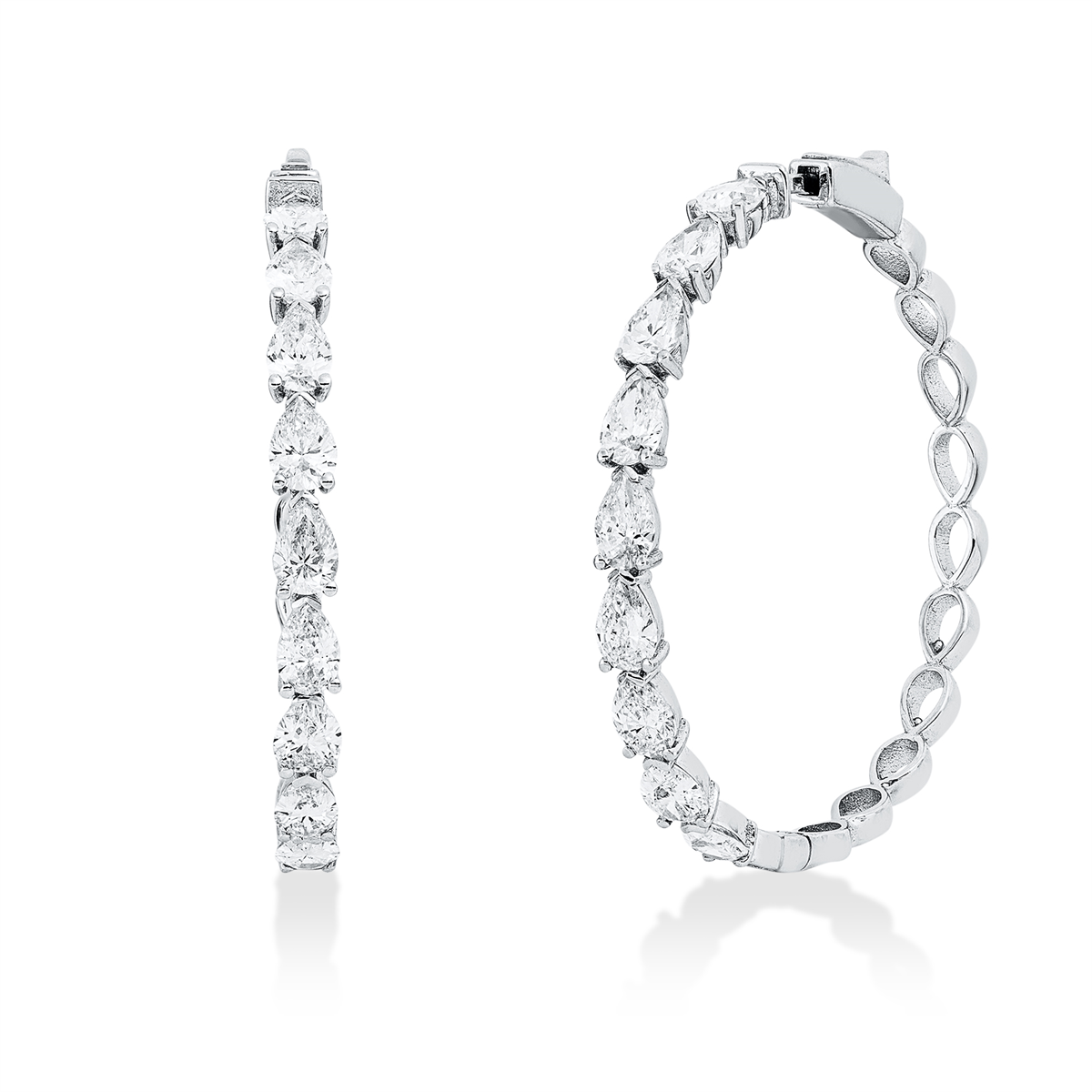 pear shape  exclusive hoops & huggies in white gold