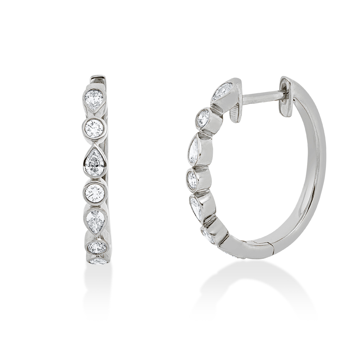 diamond full cut  modern woman hoops & huggies in white gold