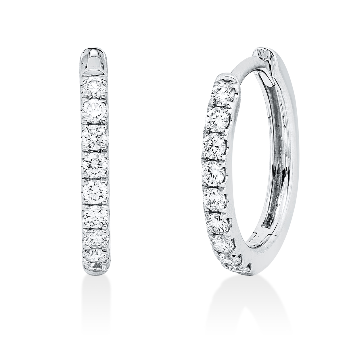 diamond full cut  modern woman hoops & huggies in white gold