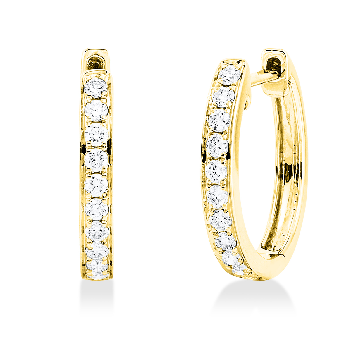 diamond full cut  modern woman hoops & huggies in yellow gold