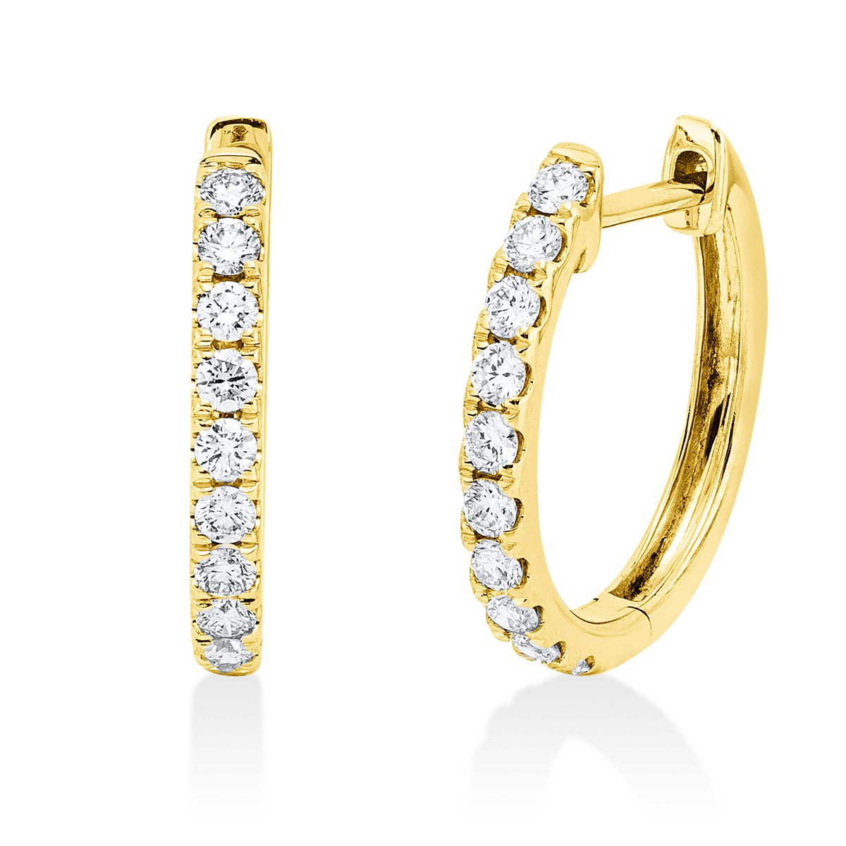 diamond full cut  modern woman hoops & huggies in yellow gold