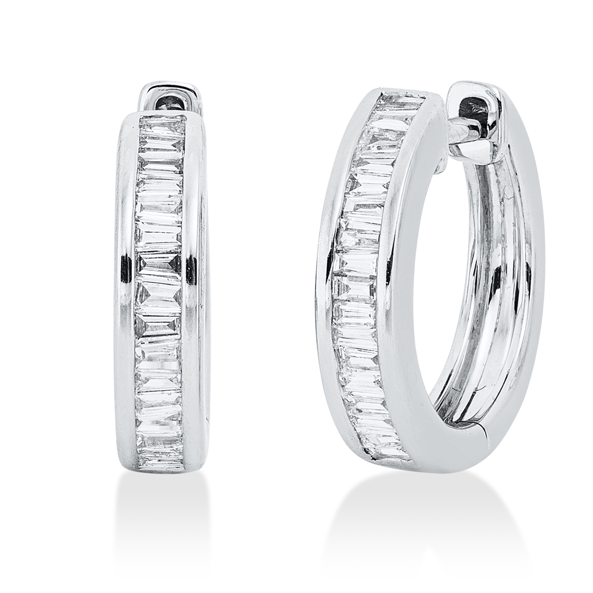 taper  baguette hoops & huggies in white gold