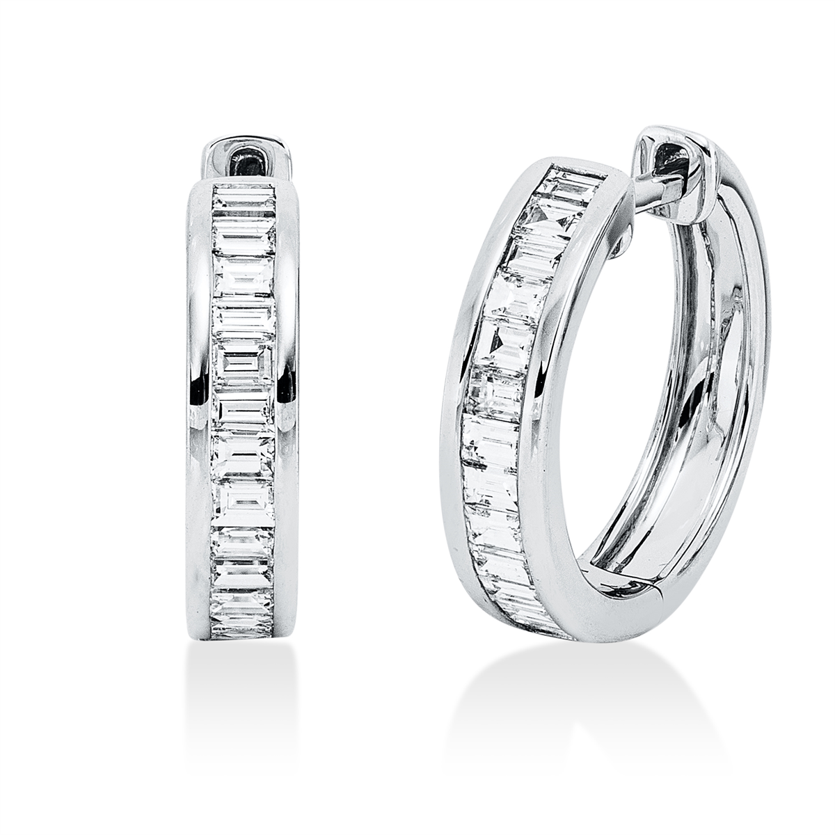baguette  baguette hoops & huggies in white gold