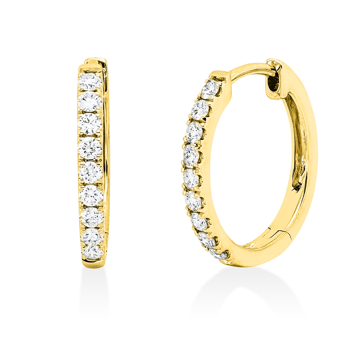 diamond full cut  modern woman hoops & huggies in yellow gold