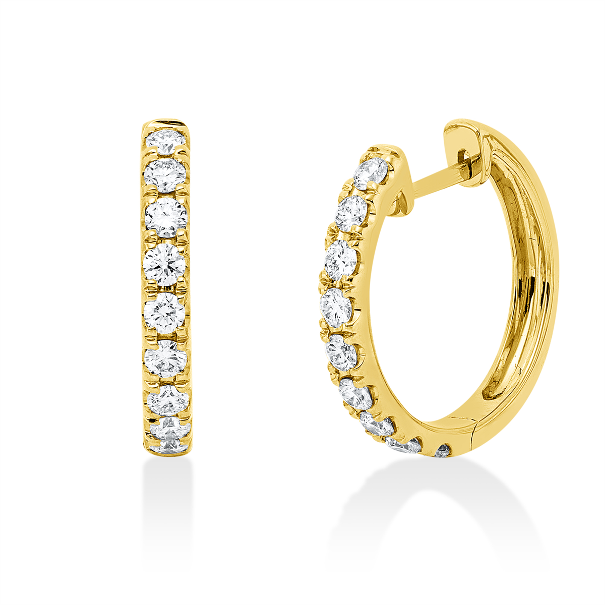 diamond full cut  modern woman hoops & huggies in yellow gold