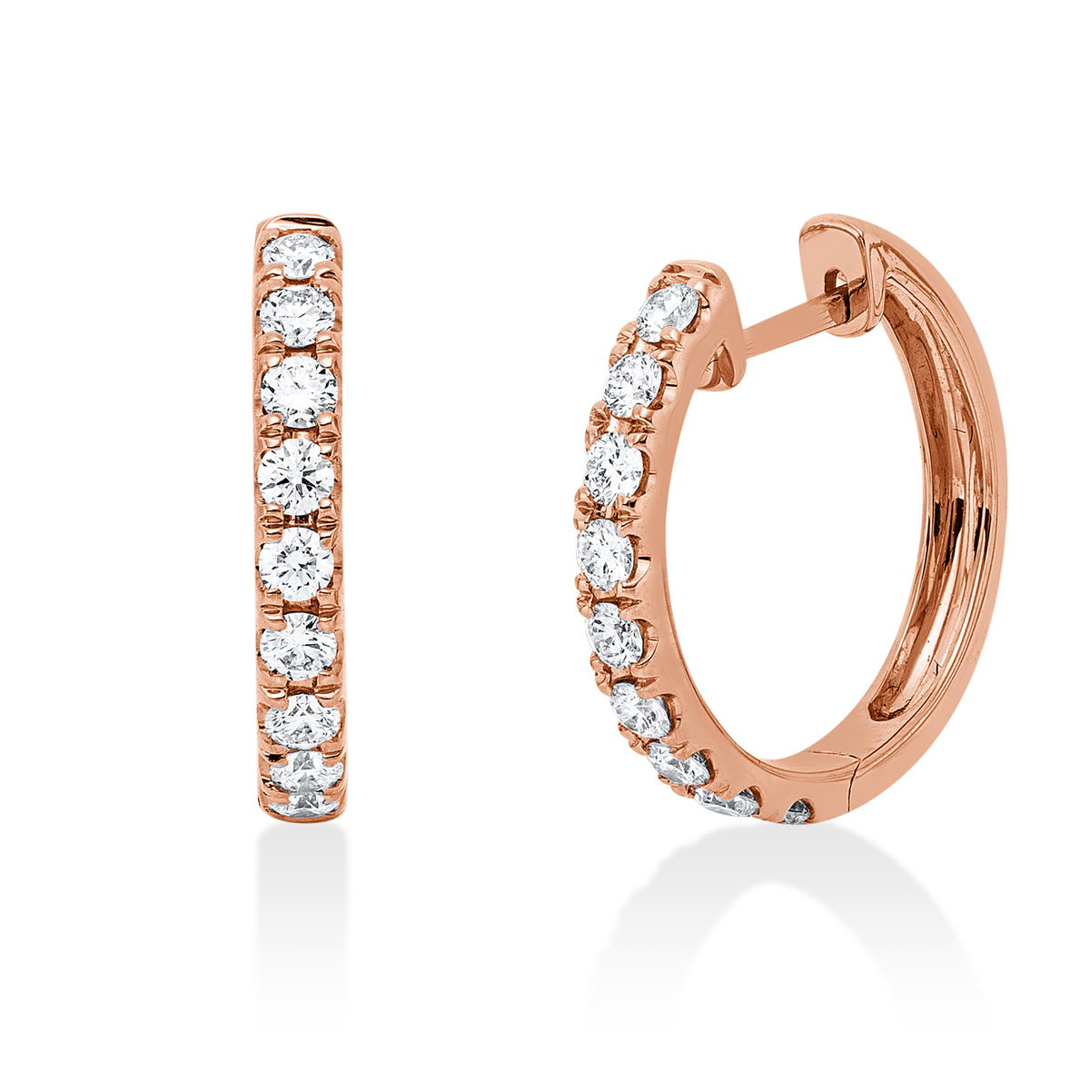 diamond full cut  modern woman hoops & huggies in red gold