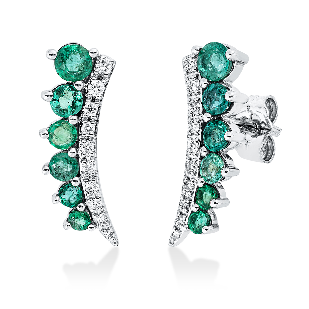 diamond full cut emerald colored stone classic studs in white gold
