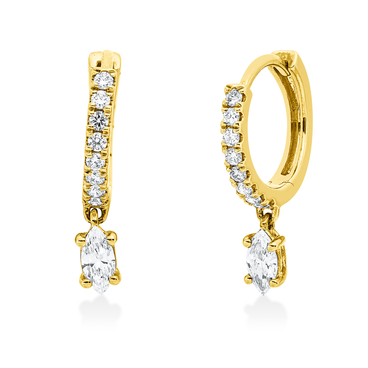 diamond full cut  modern woman hoops & huggies in yellow gold