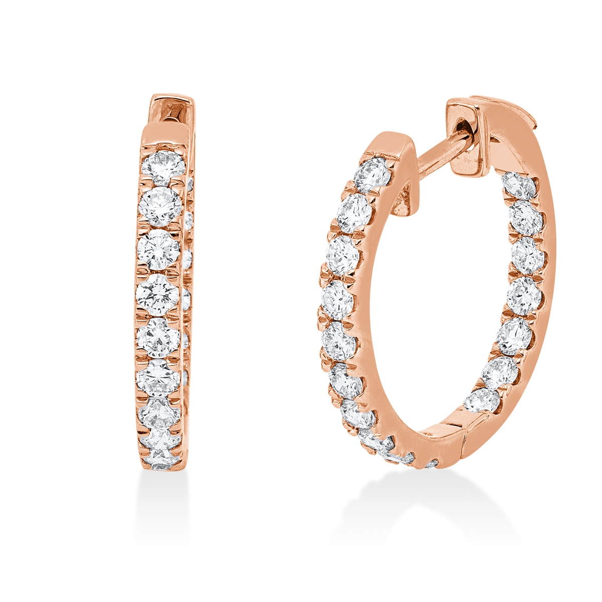 diamond full cut  modern woman hoops & huggies in red gold