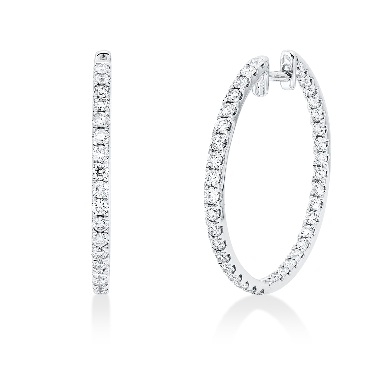 diamond full cut  modern woman hoops & huggies in white gold