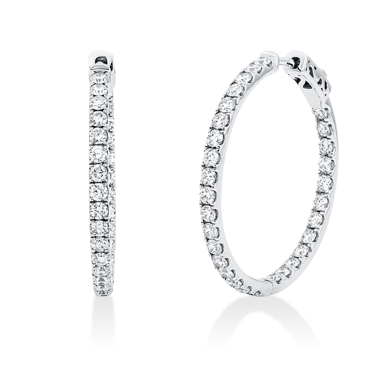 diamond full cut  modern woman hoops & huggies in white gold